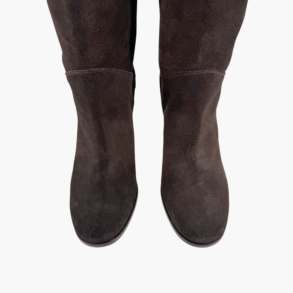 Chanel CC Dark Brown Suede Knee High Riding Boots Block Heel Size 37 US 6-6.5 - Picture 3 of 13